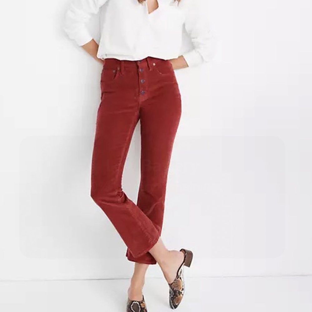 Madewell red corduroy Cali Demi boot pants
